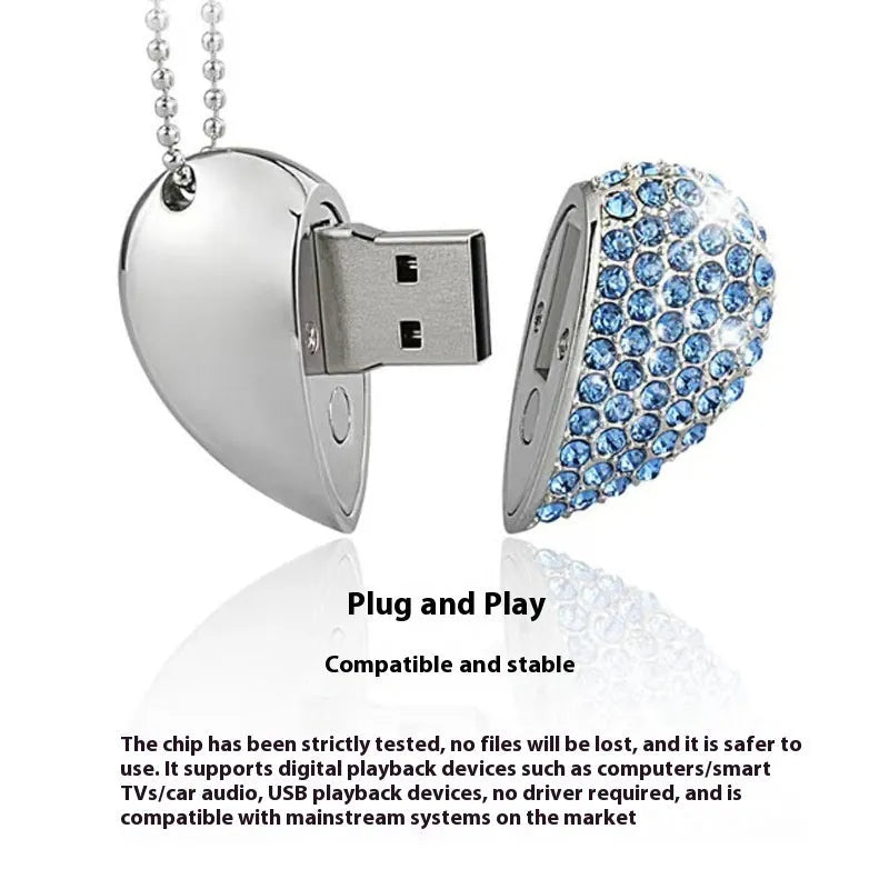 Heart-shaped USB flash drive with brick-inlaid pattern and metal shell in multiple colours