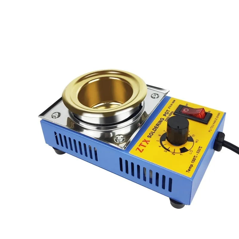 Desktop adjustable temperature tin melting furnace with thermostat control and titanium-plated pot.