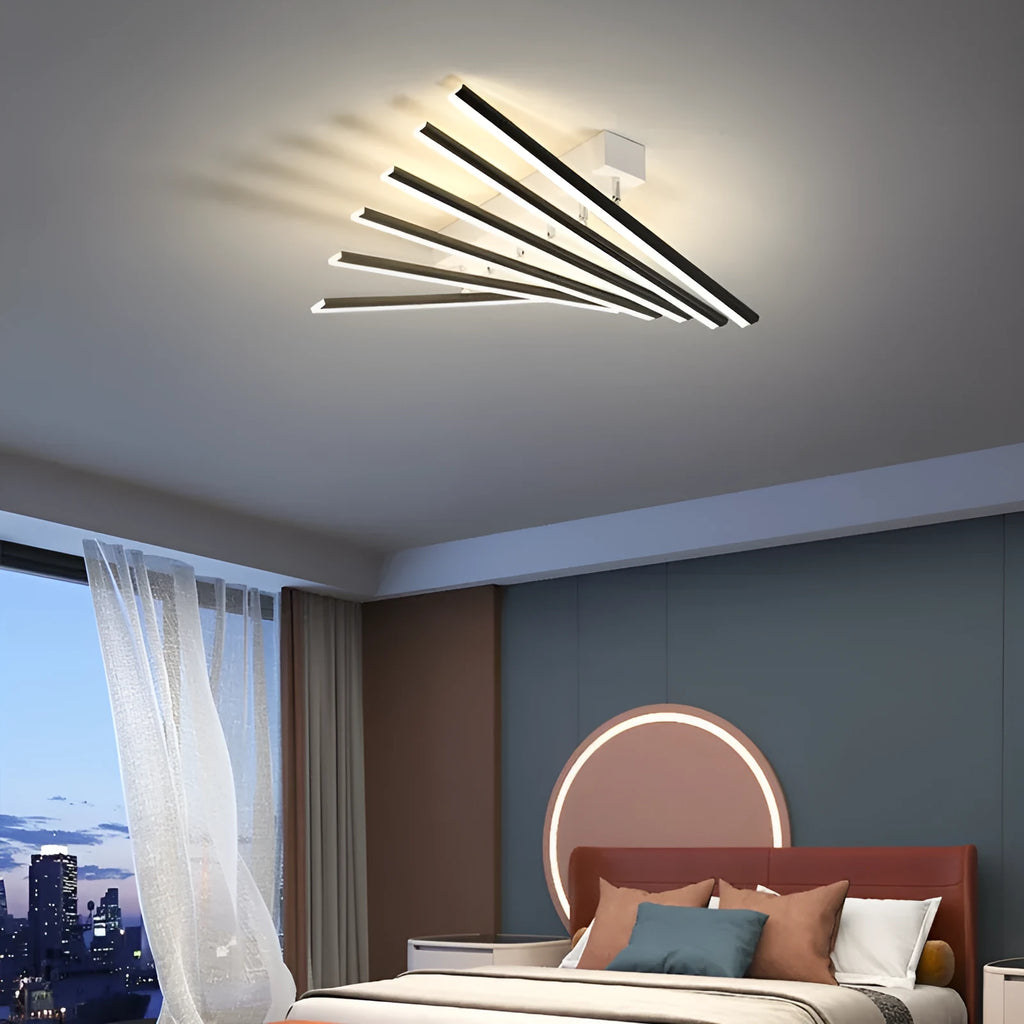 Modern ceramic ceiling lamp with six LED heads in wave style design for living rooms