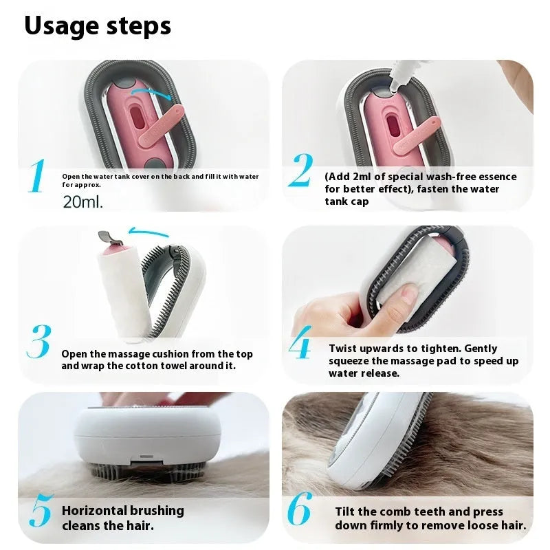 Large floating hair cleaning comb for dogs with disposable essence bottle in blue or pink colour options