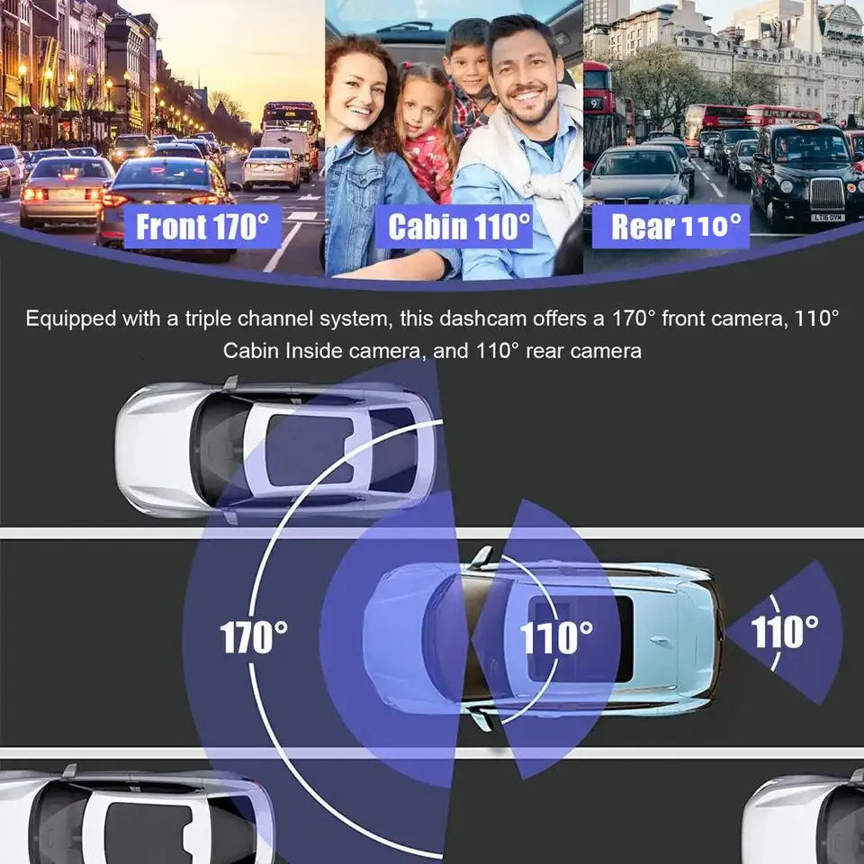 Black G50 dashboard camera with 3-inch screen mounted on car windshield showing wide road view