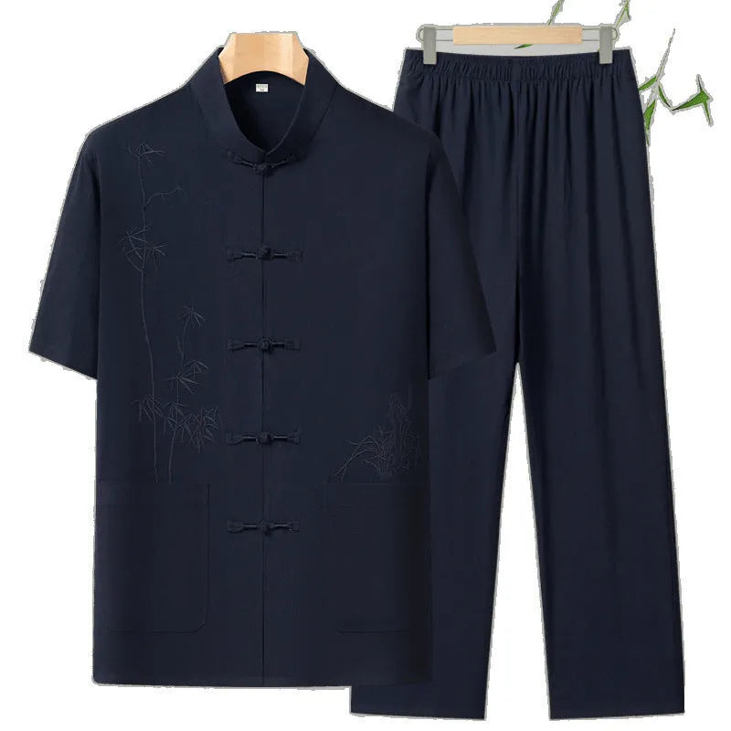 Men's cotton short-sleeved leisure suit in various colours for summer casual wear