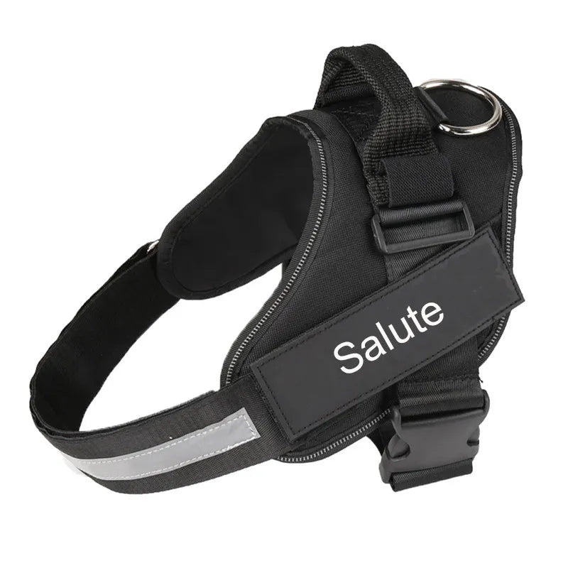 Adjustable nylon dog harness vest with reflective strips and a handle in a selection of colours.
