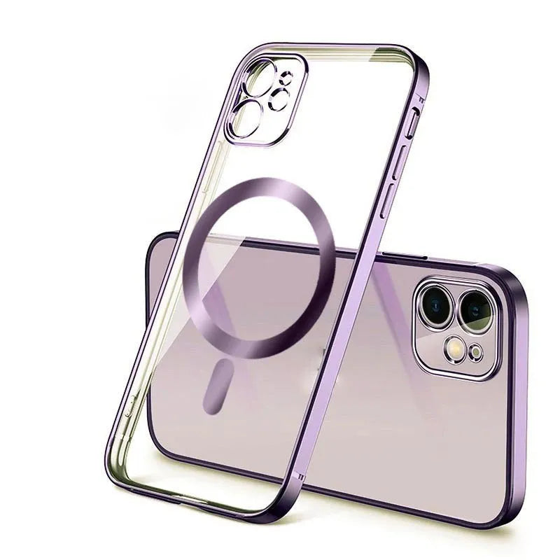 Electroplated silicone protective back cover for magnetic phone case in multiple colours for iPhone 11-13.