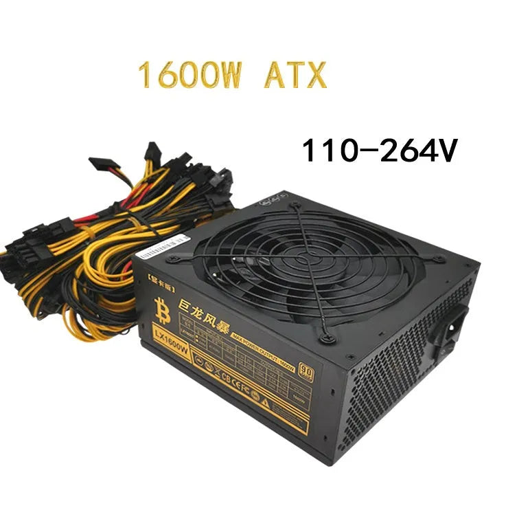 Black server power supply with multiple GPU and CPU connectors, CE certified
