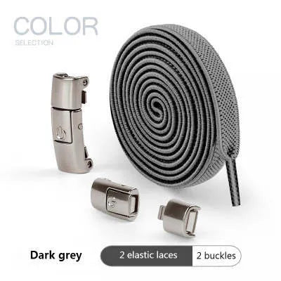 Packaged pair of black press lock elastic no-tie shoelaces with widened 8mm flat design.