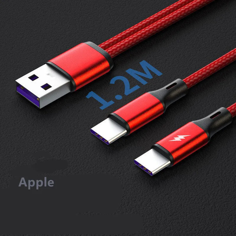 Black braided dual-headed charging cable with Micro USB and Type-C connectors for Android devices