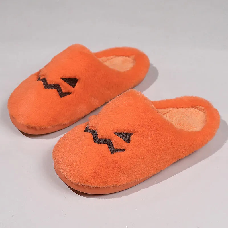 Orange pumpkin slippers with plush lining and non-slip PVC soles in UK sizes 36-43