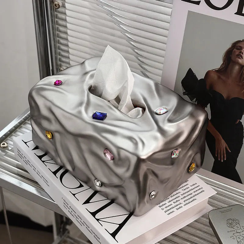 Ceramic tissue box in matte finish with light luxury design for household use