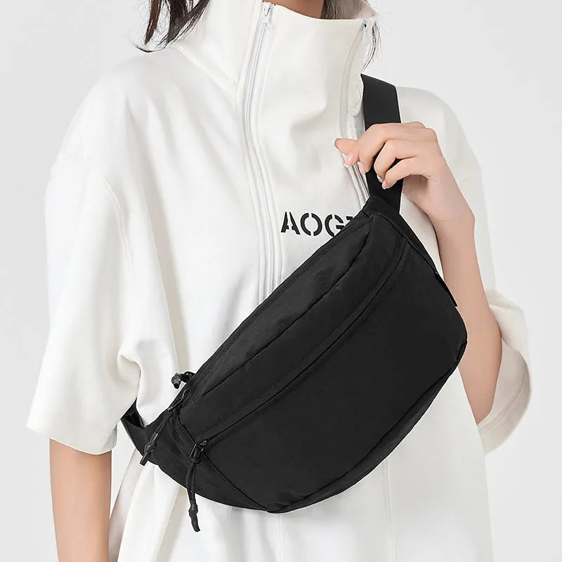 Waterproof nylon chest bag for men and women, small belt bag with zipper pockets, available in white black khaki green
