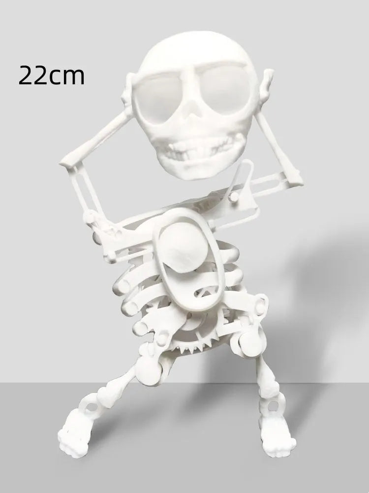 3D printed skeleton man toy in 22cm and 17cm sizes with dancing skeleton pink white, red green, and white options