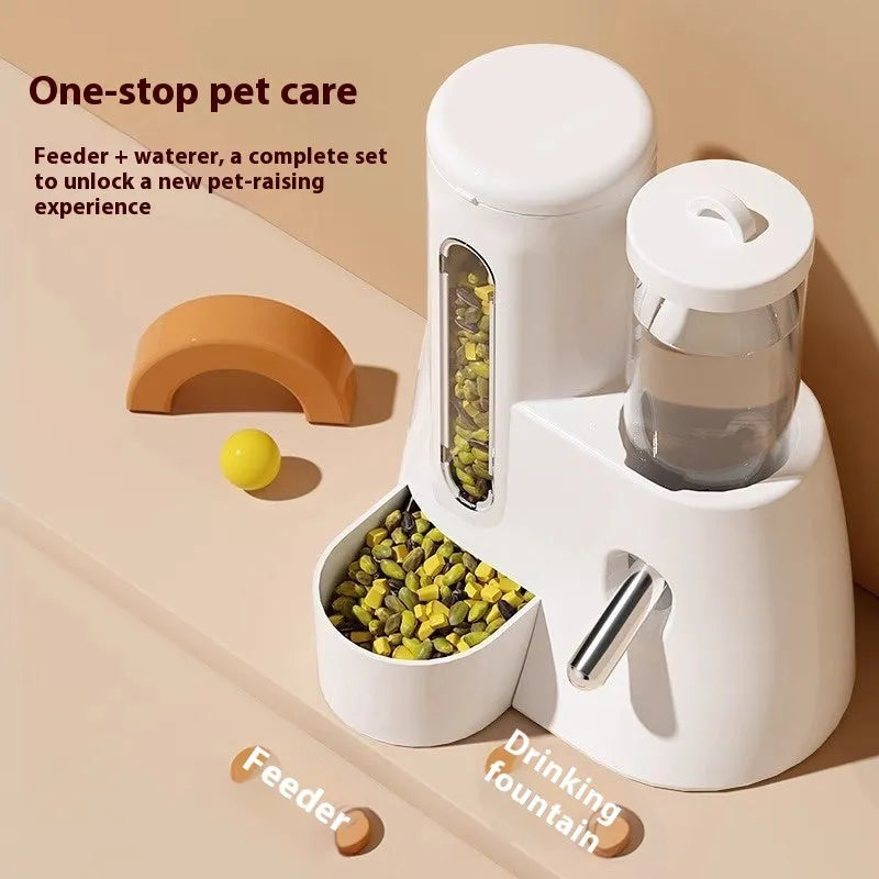 White hamster automatic drinking water feeder with food basin for cage mounting