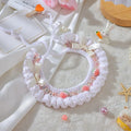 Handmade wool woven cat collar with embroidery for British Shorthair in pink bell bow colour