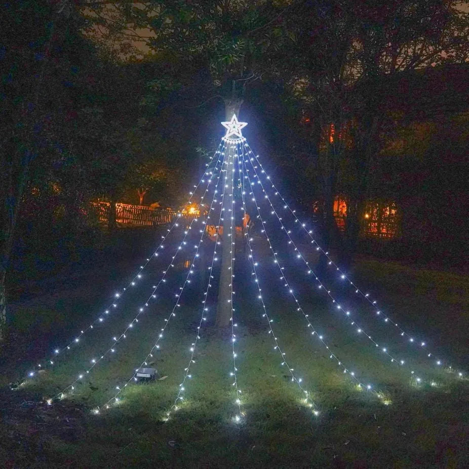LED five-pointed star waterfall light, 1000 mm, PVC shell, IP44, warm white or four-colour, indoor outdoor decoration