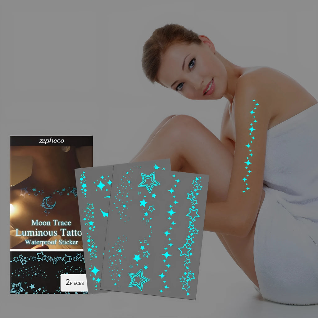 Pack of two luminous temporary tattoo stickers with a party ball design and included application paste.