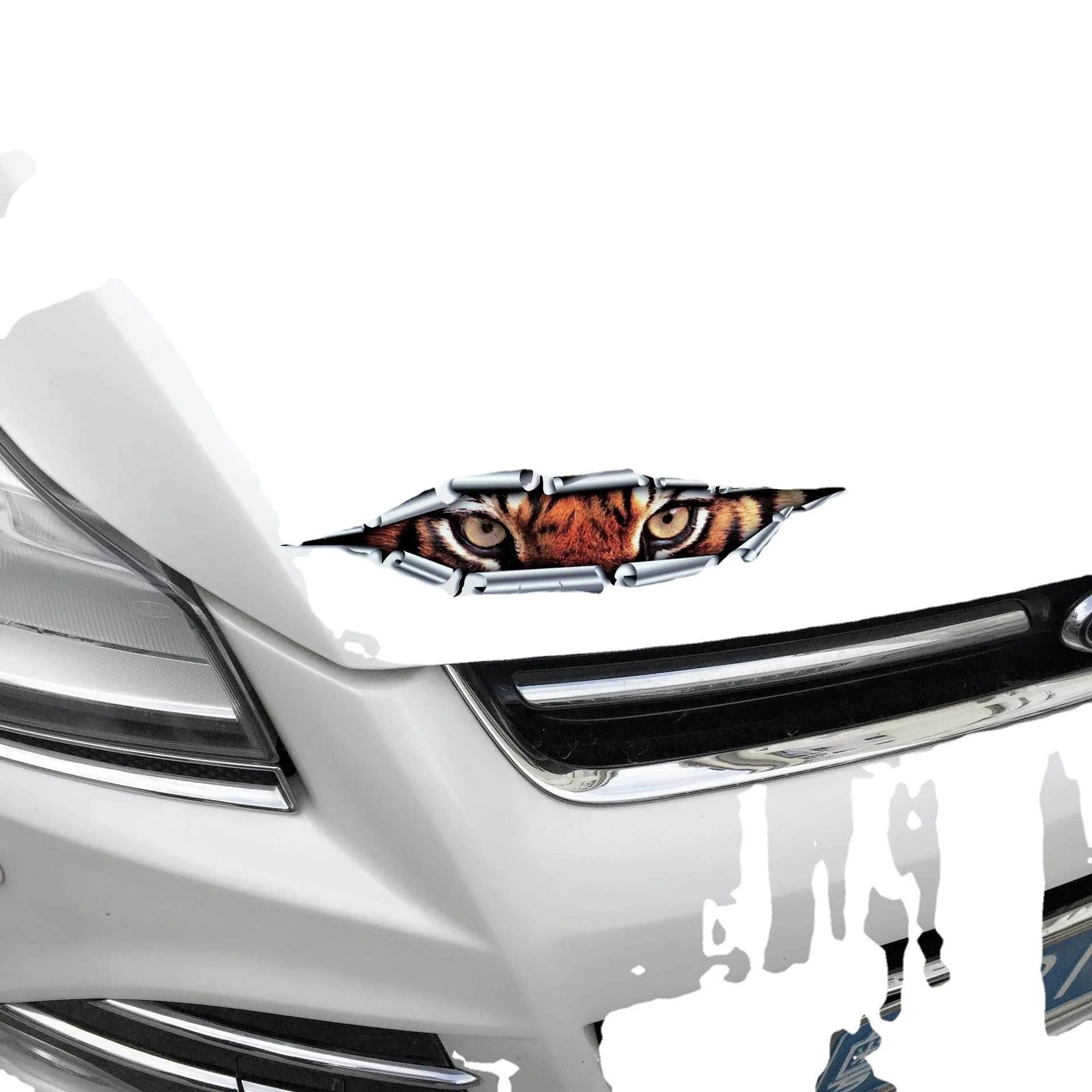 Tiger Eye and Eagle Eye 3D car bumper stickers measuring 10x35cm with detailed eye designs on HD transparent PVC material