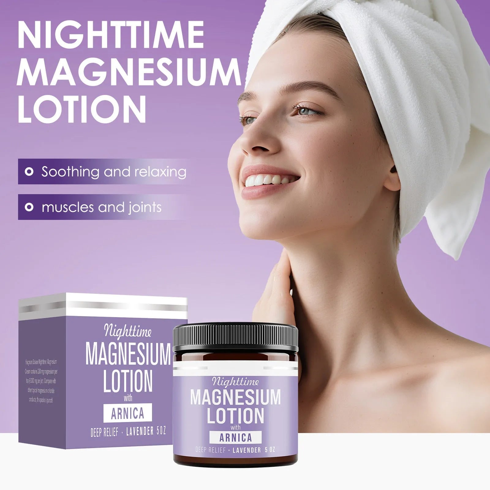 Magnesium body butter cream container measuring 7.1cm with 150ml content and shea butter formulation