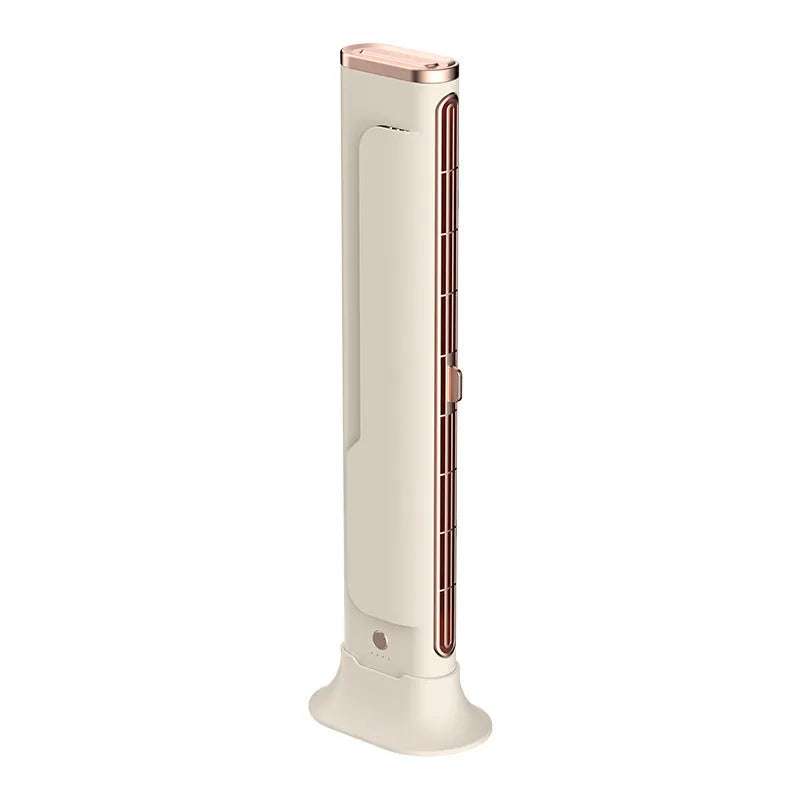 Creamy white Roman column USB floor fan with integrated LED light, measuring 37cm tall