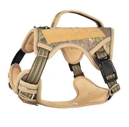 Tactical dog chest strap made from Oxford cloth, shown in olive green colour.