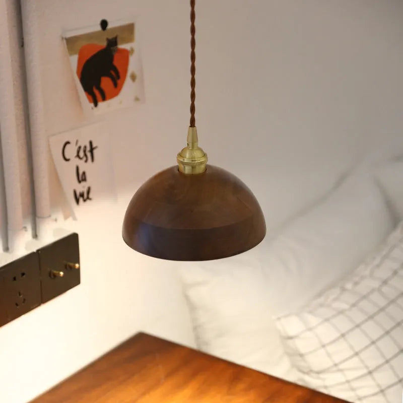 Black walnut wood and copper single-head droplight chandelier with an E27 fitting