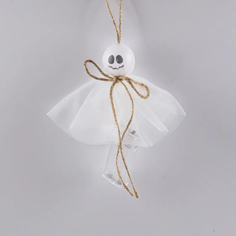 Halloween ghost LED lighting chain with 20 PVC beads in six colour options, battery-powered for spooky venue decorations