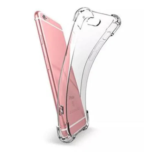 Transparent TPU shockproof iPhone case on iPhone 12, showing raised edges and clear back cover