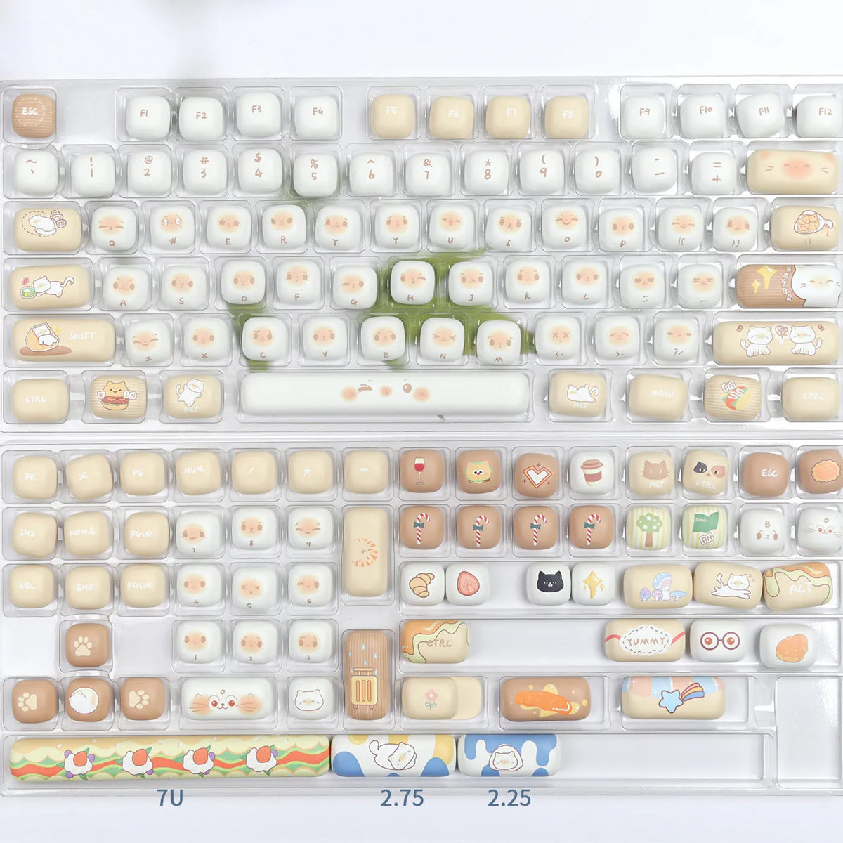 Steamed bread cat design mechanical keyboard key cap set with 7u spacebar supplement