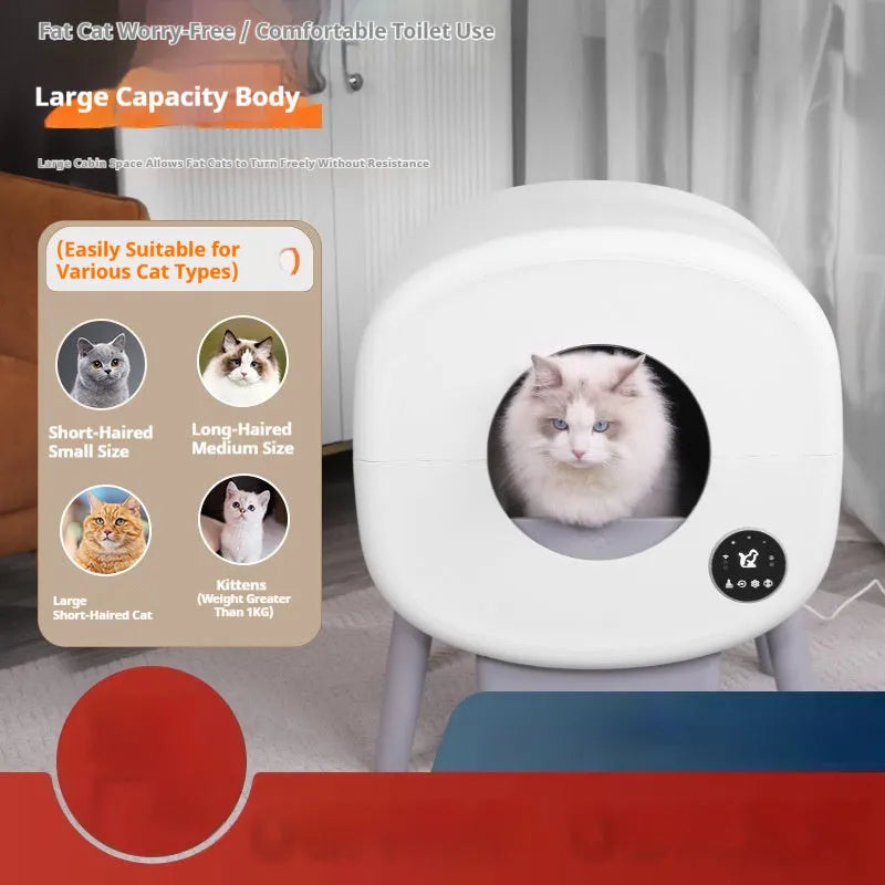 Automatic cat litter box with self-cleaning mechanism, 550mm width, 500mm depth, 645mm height dimensions