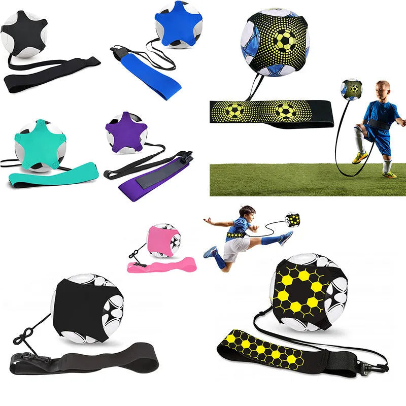 Football juggling training belt with neoprene construction and adjustable fastenings for ball control practice