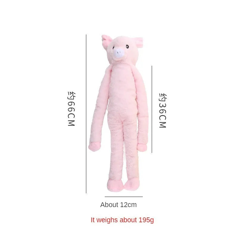 Soft pink and yellow plush dog toy with squeaker, rattle and crinkle sounds for large breed chewing.