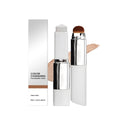Foundation makeup stick in packaging showing the three colour options: deep flesh, ivory white, and natural.