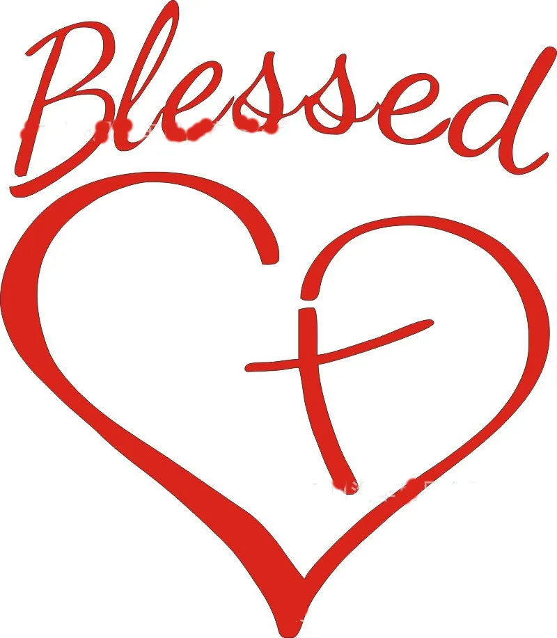 Faith Hope Love text with heart design vinyl sticker in black, white, or red colours.
