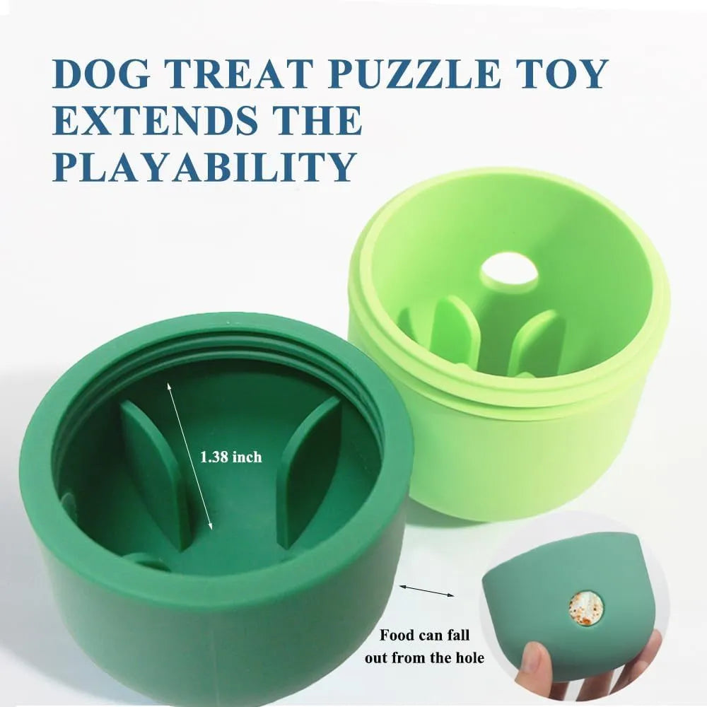 White and blue dog treat puzzle ball on floor, 8cm diameter, for interactive play with small dogs