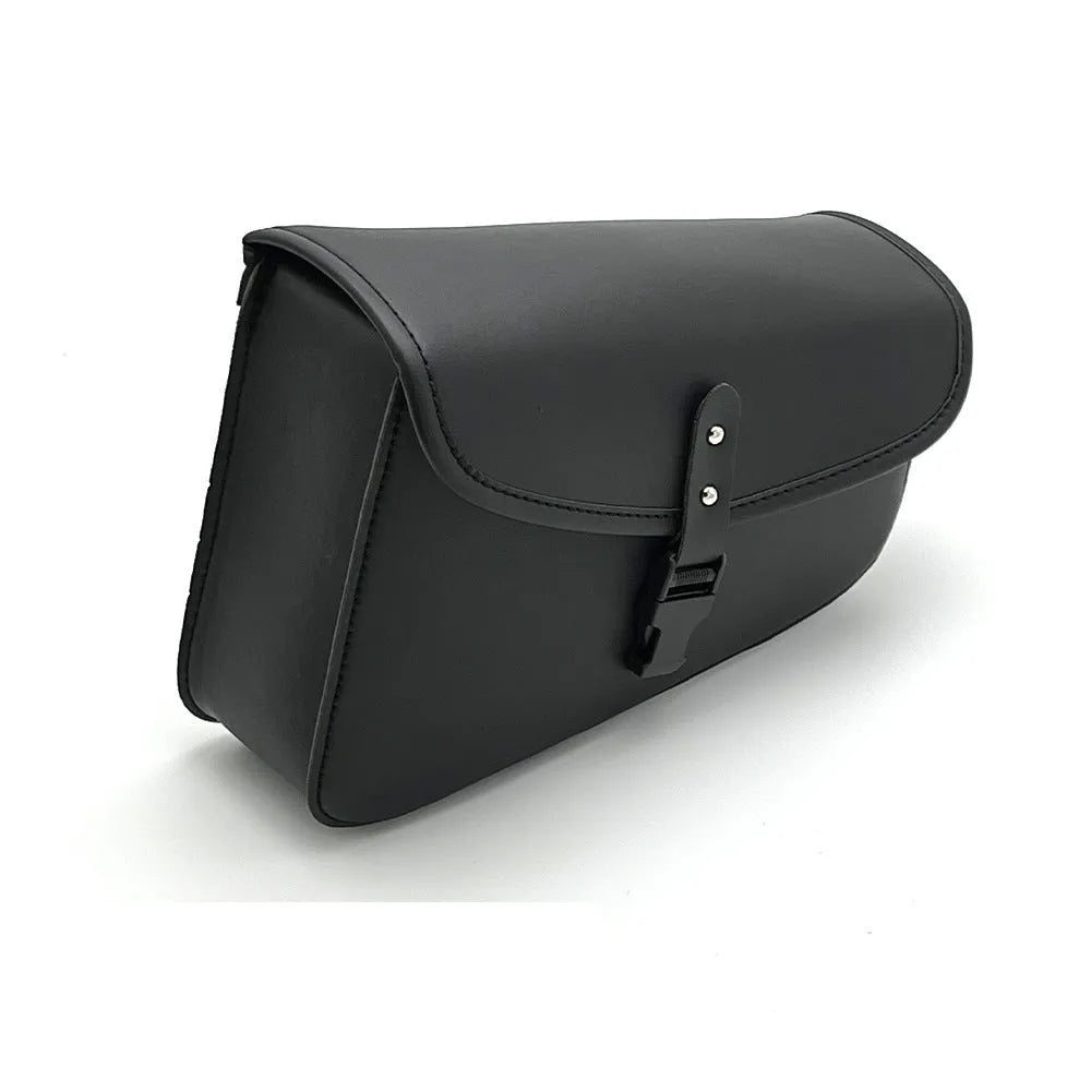 Black PU leather motorcycle swingarm bag mounted on Sportster with 30x24x20cm dimensions