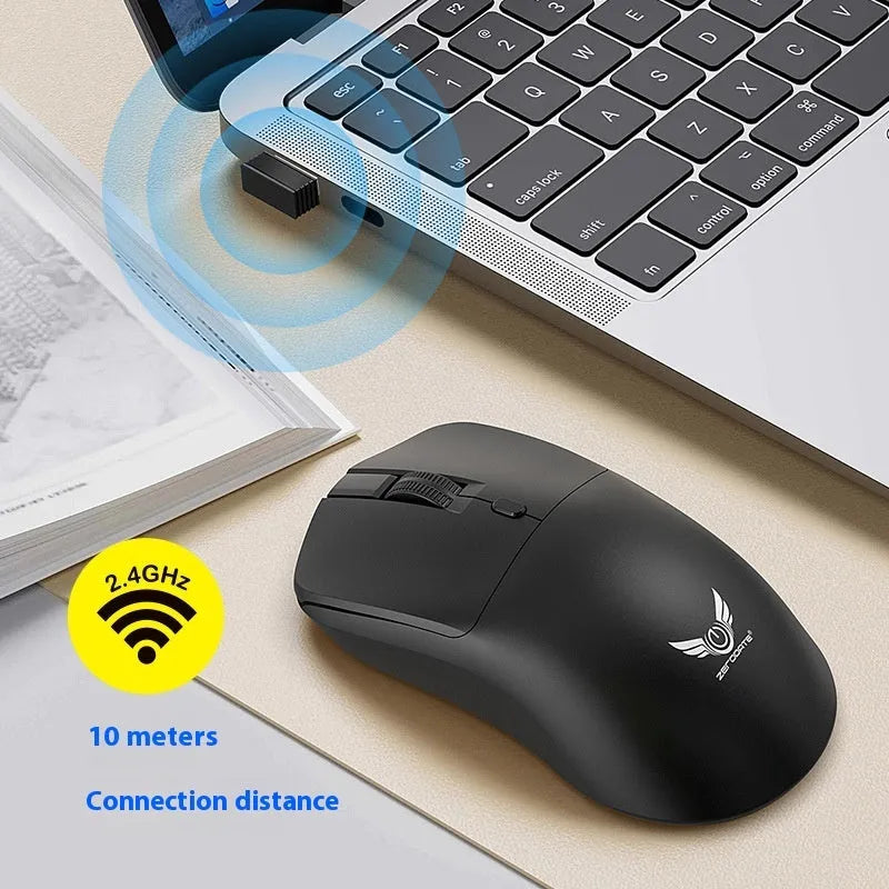 Black wireless mouse with three-gear audio button for laptops, featuring photoelectric mode and battery operation