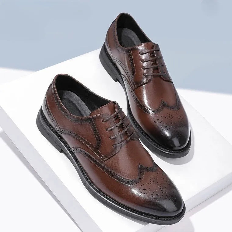 Men's black and brown brogue leather shoes with PU upper, sizes 38-47