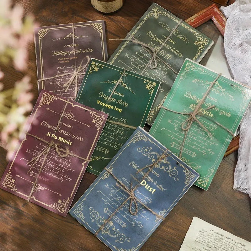 Classical Letters Retro Literary Notebook showing A5 hardcover with vintage design, open to blank 120gsm pages