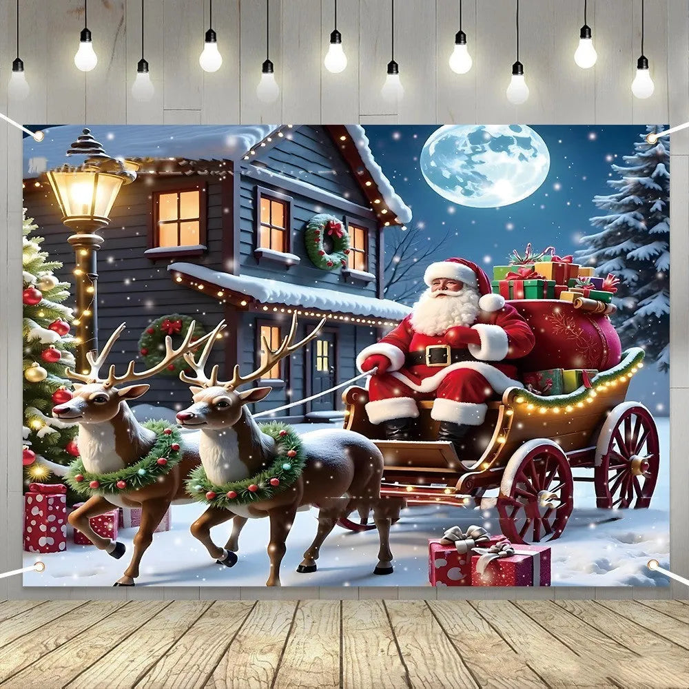 Red Christmas banner with Santa Claus design measuring 210 by 150 centimetres