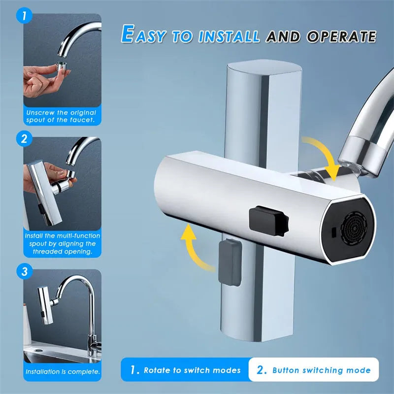 Black kitchen faucet nozzle extension with rotating joint and waterfall spray outlet