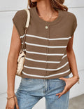 Women's striped sleeveless vest pullover with bone stitching details in multiple colour options