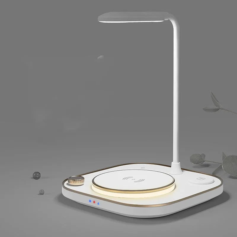 Three-in-one wireless magnetic charger in black, green, or white with 15W fast charging and desk lamp option