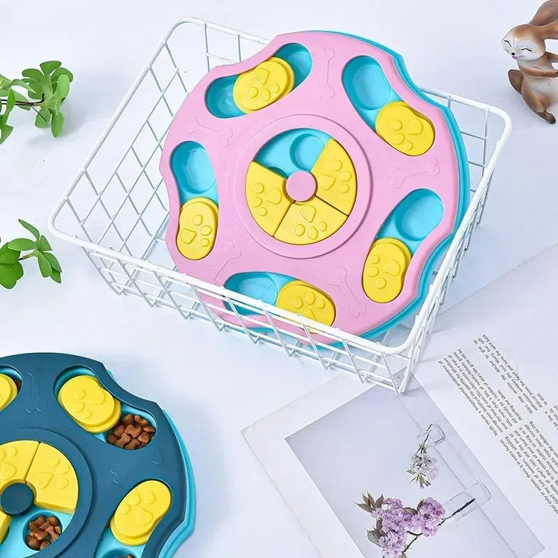 Blue interactive dog puzzle feeder toy for aggressive chewers with treat-dispensing design