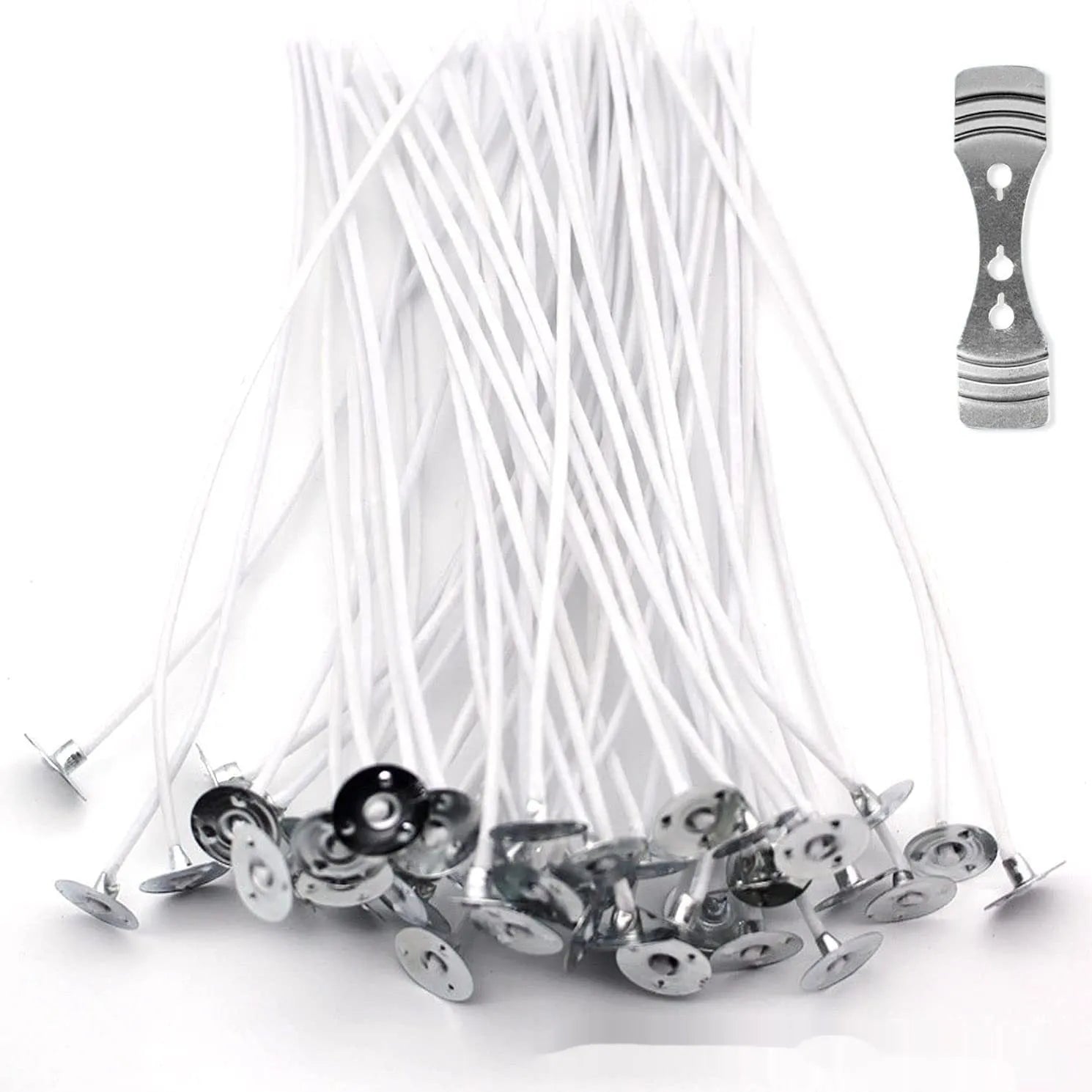 White cotton candle wicks in 2.6cm, 6cm, and 8cm lengths for DIY candle making