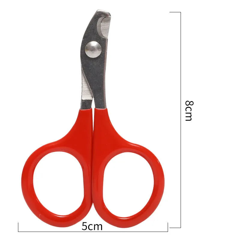 Professional stainless steel pet nail clippers with coloured plastic and rubber handle.