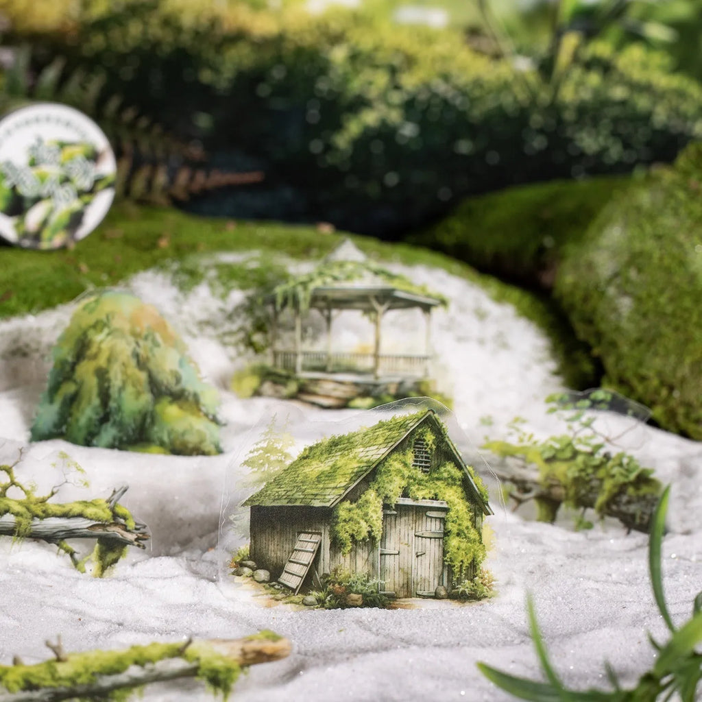 Forest Moss Series DIY decorative sticker roll set with artificial moss and wooden pieces for craft scenes