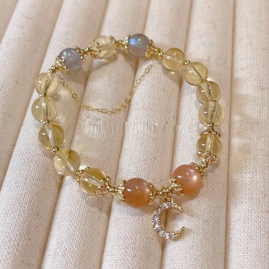 Chinese-style crystal bracelet with moonstone design and 14K gilded electroplating