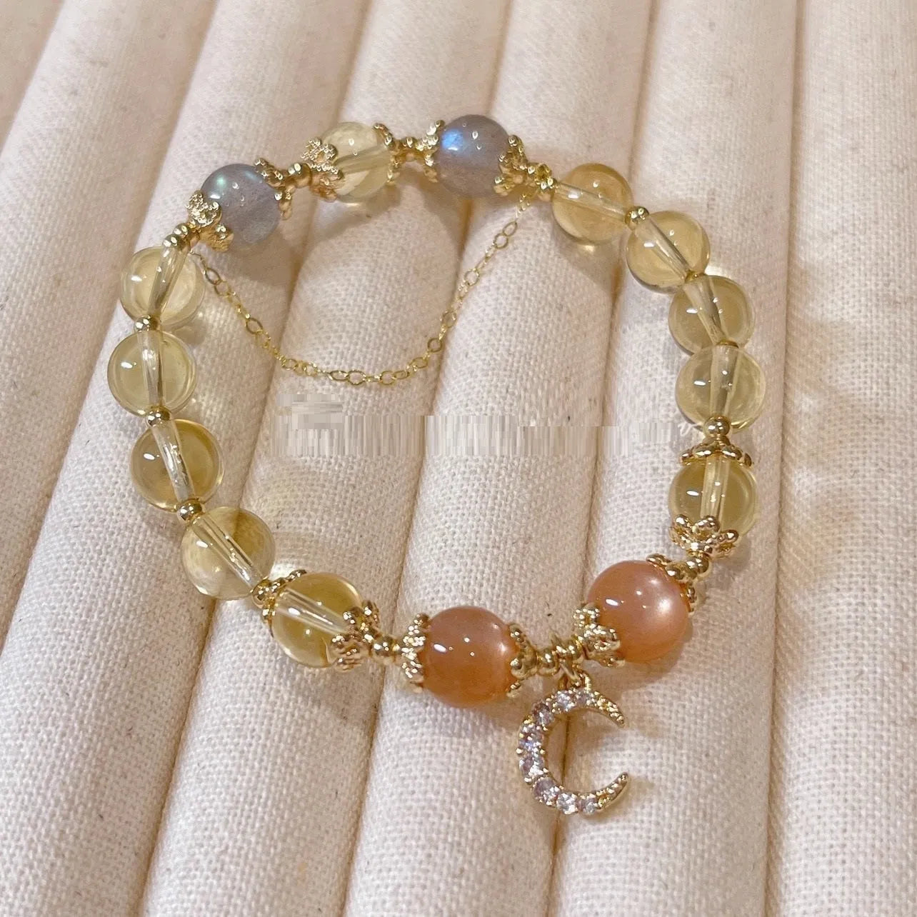 Chinese-style crystal bracelet with moonstone design and 14K gilded electroplating