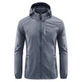Men's hooded summer top in nylon fabric showing loose fit and sun protection design