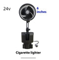 Car water cup holder fan installed in a vehicle's cup holder, showing 12V plug and fan blades.