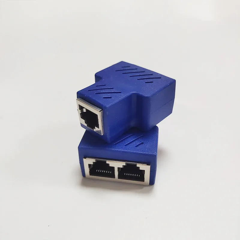 RJ45 network cable splitter in black, blue, red, white, or yellow with two units per set for Ethernet port sharing
